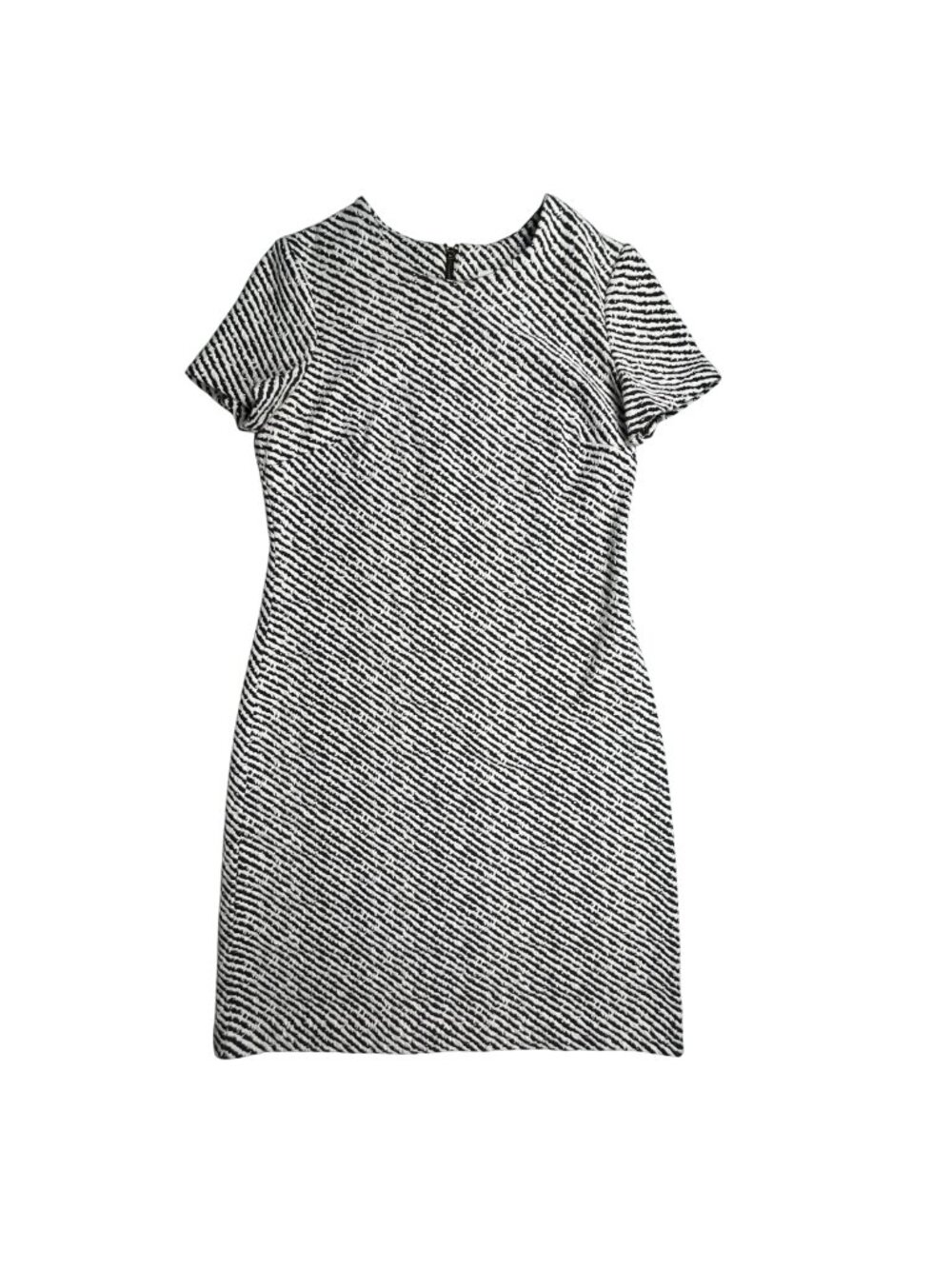 Calvin Klein Black White Diagonal Stripe Tweed Sheath Dress Size 2